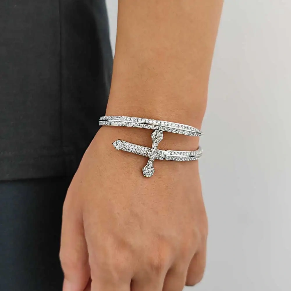New Design Full Iced Sword Shape Bracelet Bling Brass Zircon 18K Gold Plated Bangle Fashion Women Man Jewelry