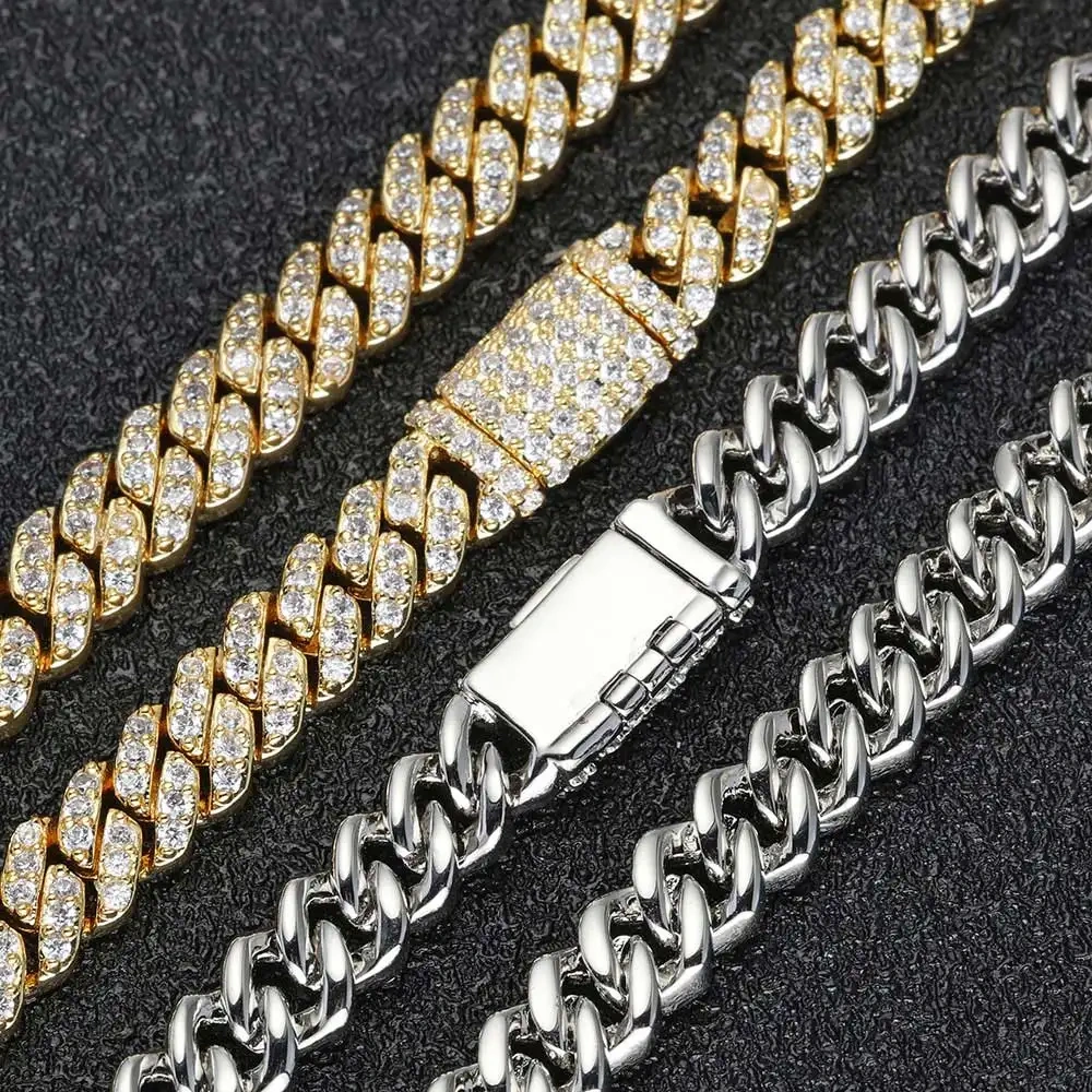 ESKEEM 6MM Width Iced Out Cuban Chain Bling Necklace CZ Golden Miami Cuban Link Chain For Women Men's Hip Hop Jewelry Gifts
