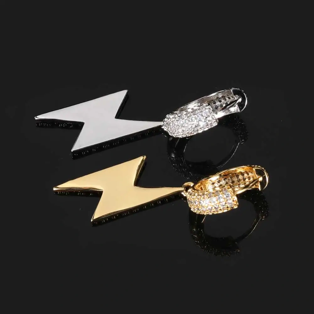 Iced Out Lightning Jewelry Hip Hop For Men Bling Hoop Drop Earrings