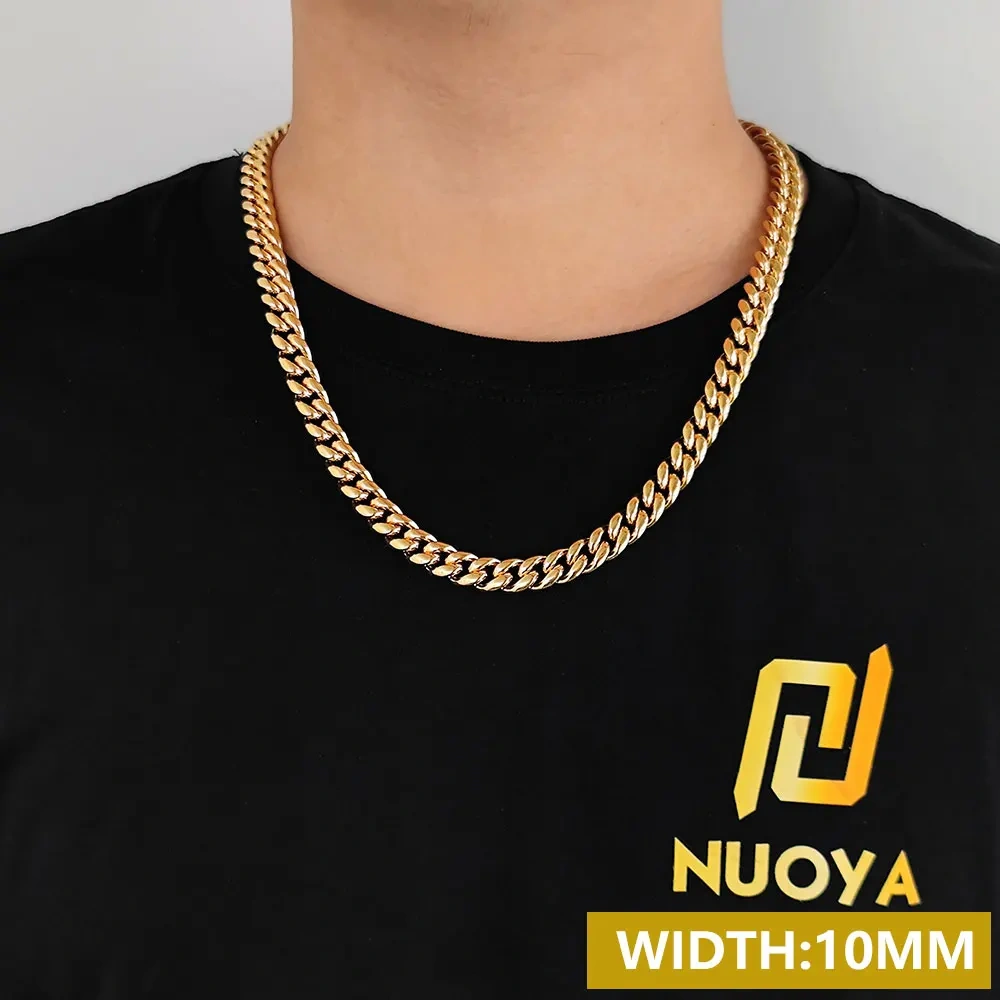 Hip Hop Men's 8/10/12/14/16mm Stainless Steel Necklace Miami Cuban Link Chain Fashion Jewelry Free Custom Logo