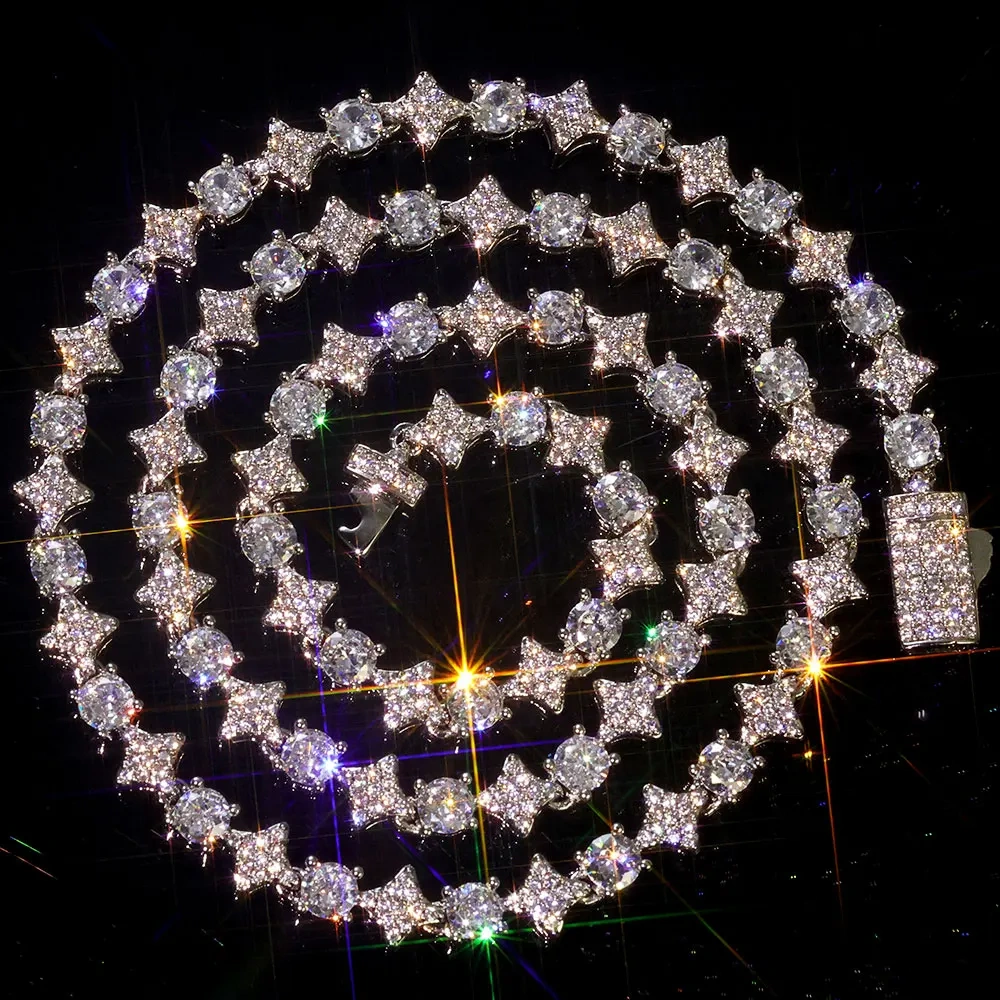 New Arrive Shimmering Honeycomb Tennis Necklace 18K Gold Plated Brass Bling Flower Star Shaped Tennis Chain Fashion Jewelry