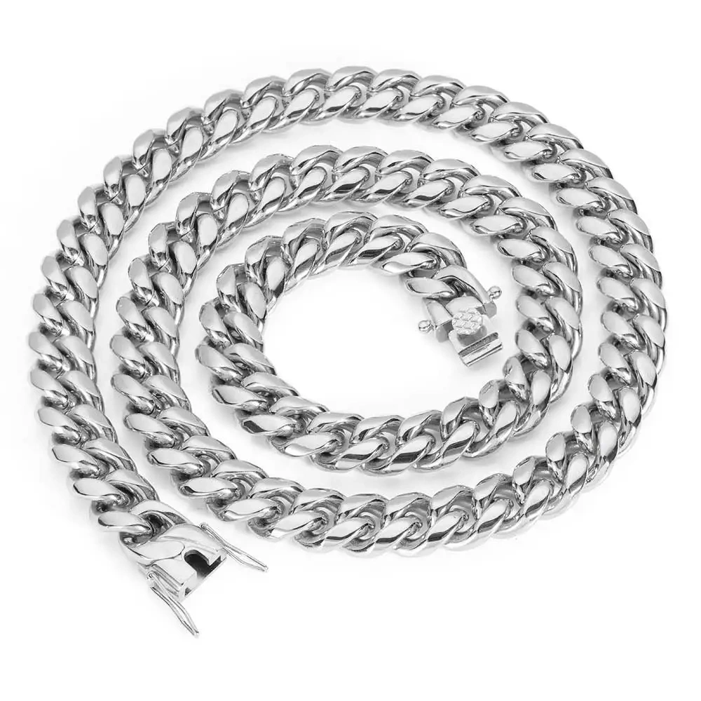 6/8/10/12/14/16MM Hip Hop Jewelry PVD Plated Miami Stainless Steel Cuban Link Chain Men Dragon Lock Clasp Necklace