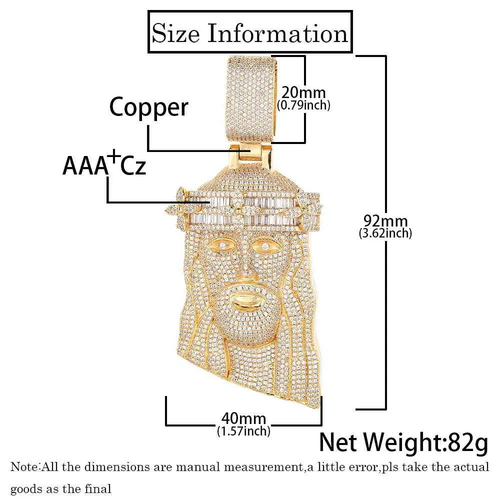 3D Design Hip Hop Rapper CZ Jesus Pendant Jewelry New Arrival Mixed Inlay Flower Crown Big Jesus Iced Out Pendant Necklace