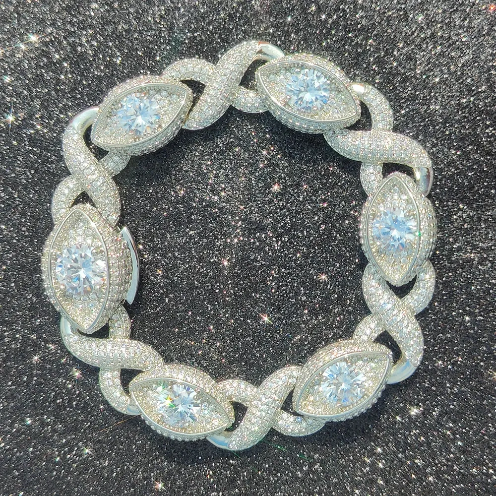 15mm Eye-Shaped Design Link Chain Necklace Fashion Iced Out CZ 8-Shape Infinity Eye Cuban Necklace Women Choker Fine Jewelry