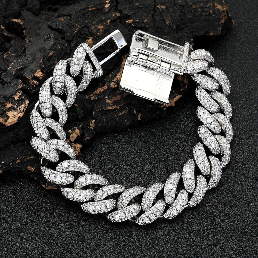 Hip Hop Jewelry 15mm Bubble Cuban Bracelet Men Bling Iced Out 3 Rows Cubic Zirconia Cuban Bracelet Charms Birthday Gift