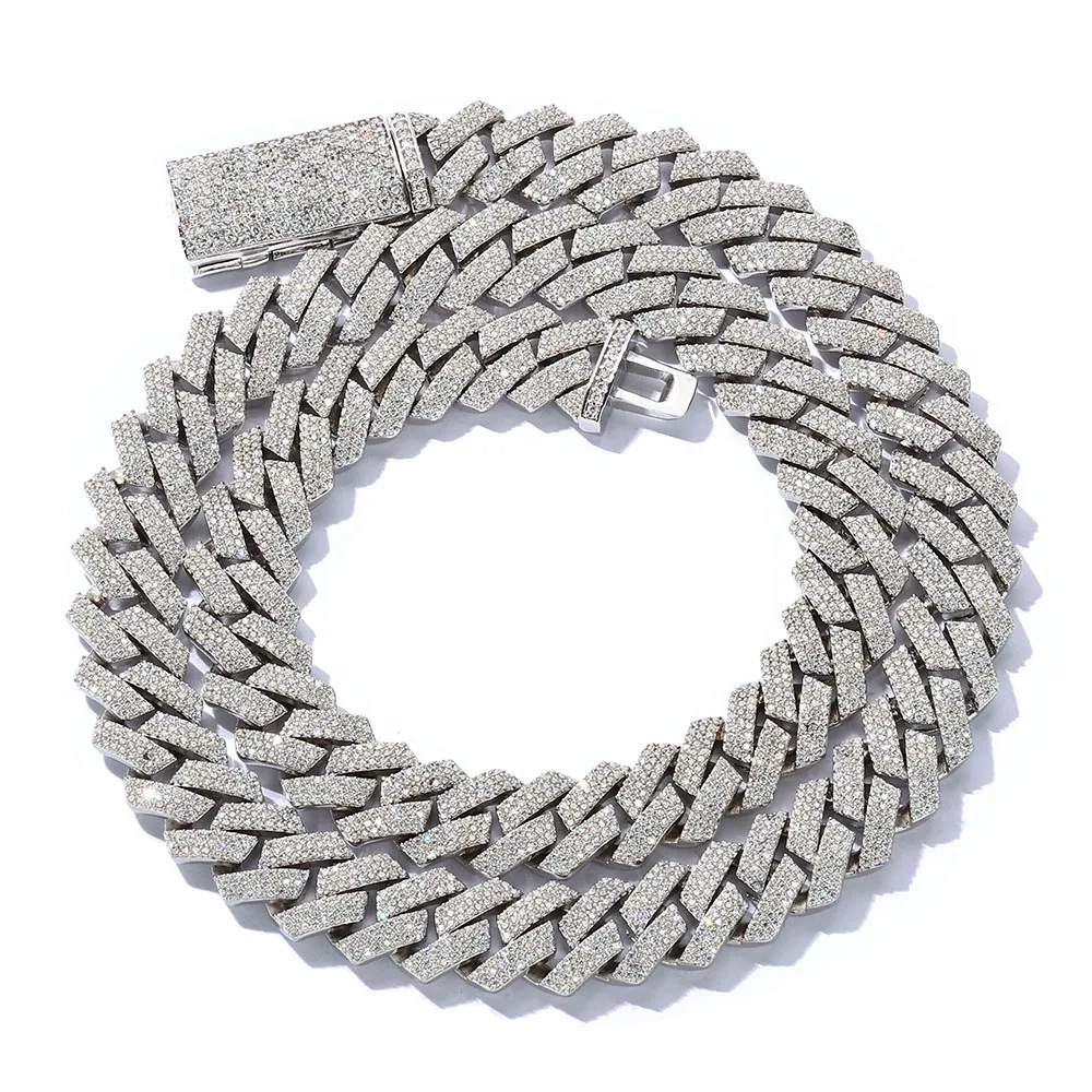 12mm White Gold Rose Gold Plated Cuban Necklace Hip Hop Two Rows Iced Out Prong Diamond Cuban Link Chain Jewelry for Women Men