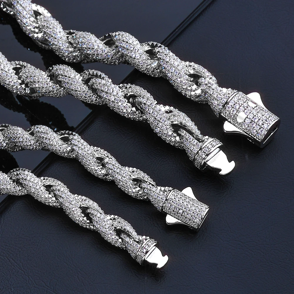 ESKEEM Bling Iced Out Cubic Zirconia Rope Chain Choker for Women Men Hiphop Jewelry Full Pave CZ Necklace