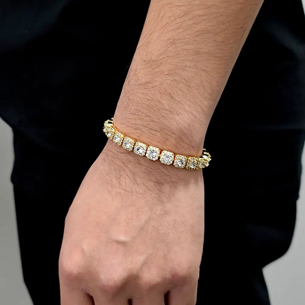 7mm Iced Tennis Chain Bracelet Bling Zircon Cluster Diamond 18k Gold Plated Bracelet for Women Men Birthday Gift Hip Hop Jewelry