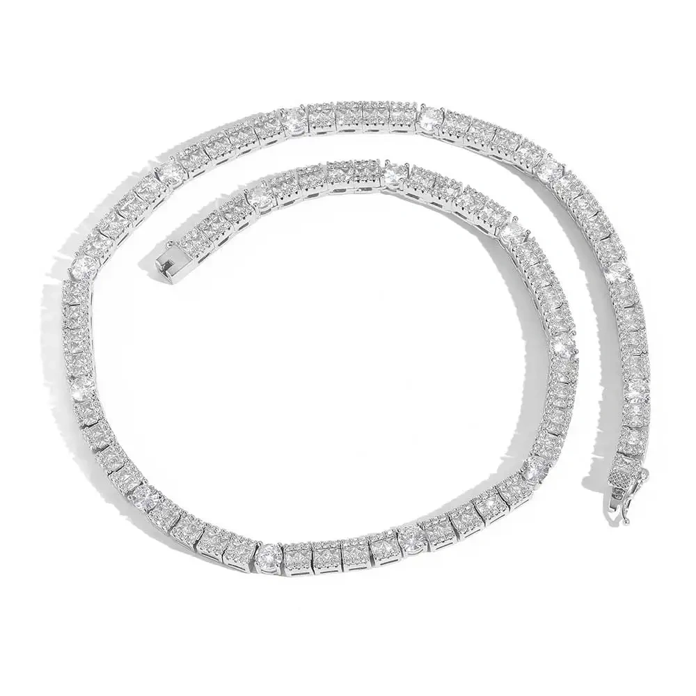 Hip Hop Jewelry 6mm Square Circle Mixed Zircon Tennis Chain Necklace Fashion Personalized Women Accessories