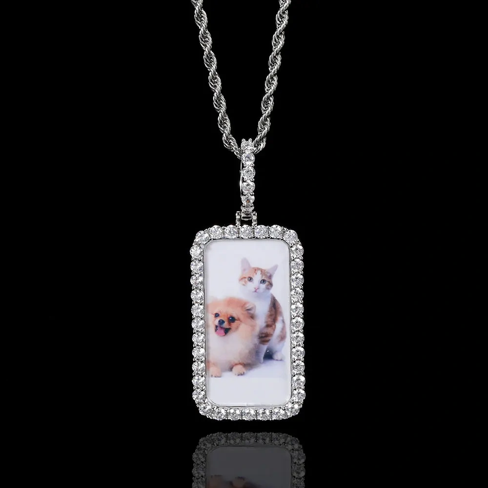 Custom Picture Necklace for Men Personalized Medallions Rectangle Photo Pendant Solid Back Zircon Hip Hop Jewelry
