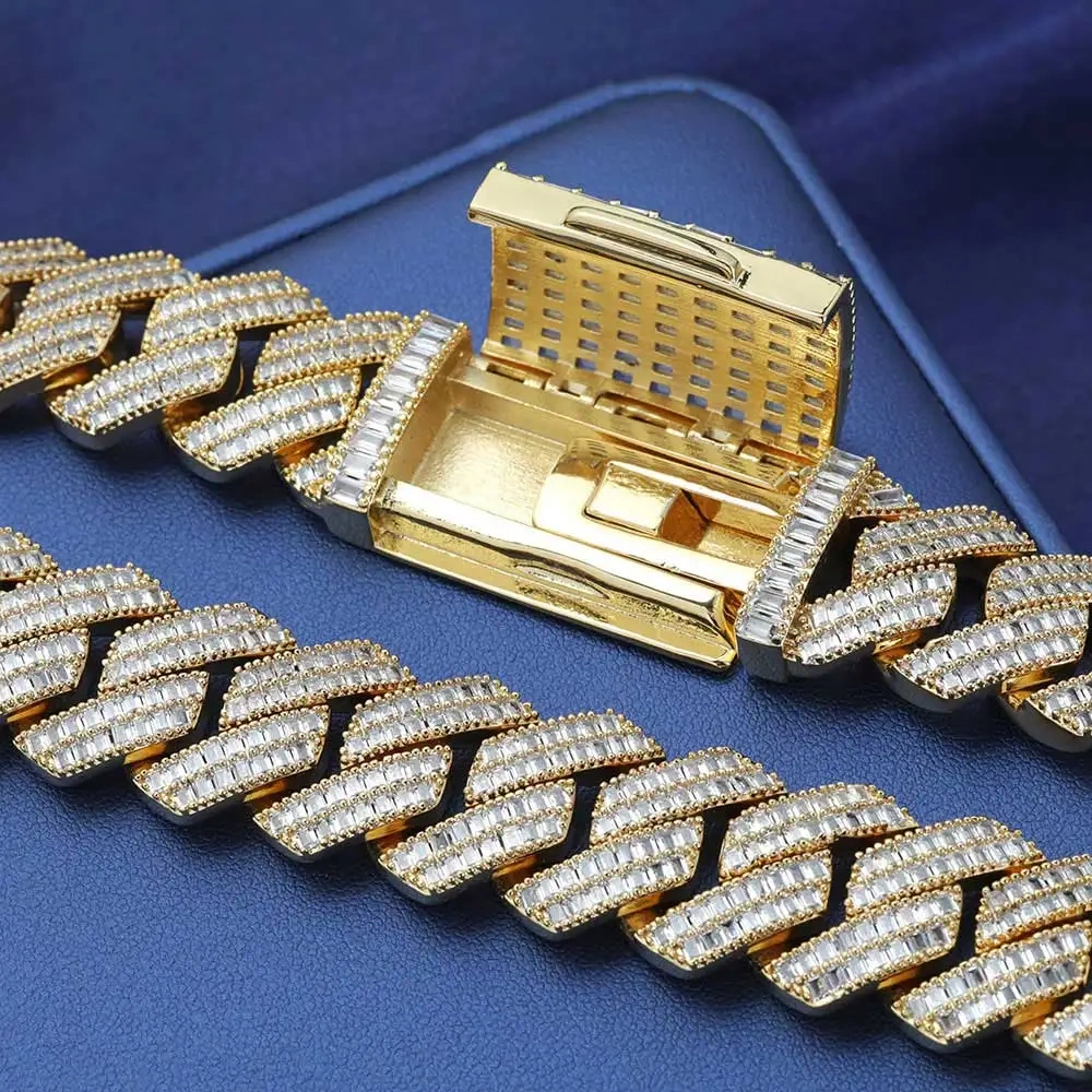 Hip Hop Two Stone 20mm Heavy Choker Necklace 2 Rows Iced Out Cz Prong Setting Cuban Link Chain For Women Men Fashion Jewelry