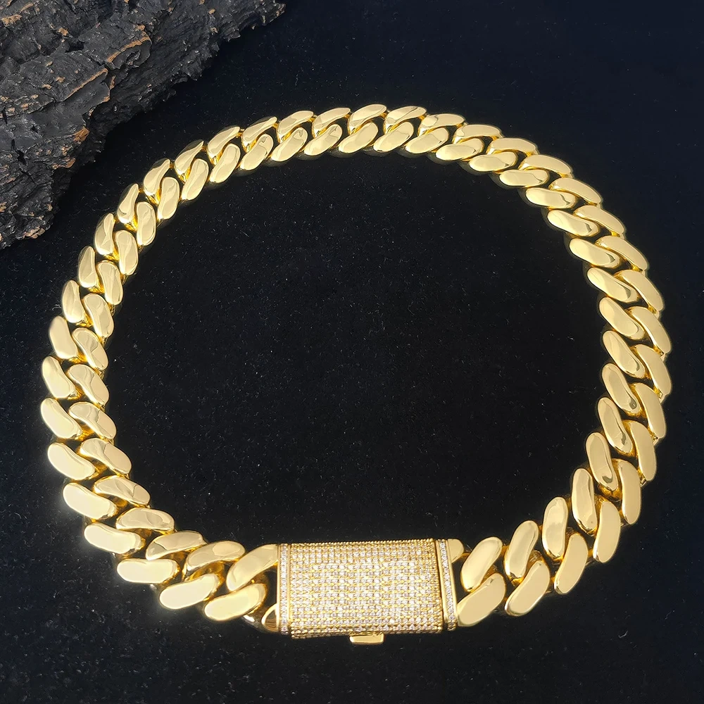 ESKEEM 8/10/12/14/22MM Heavy Miami Cuban Chain 18K Gold Plated Brass Necklace Diamond Cut Clasp Hip Hop Jewelry