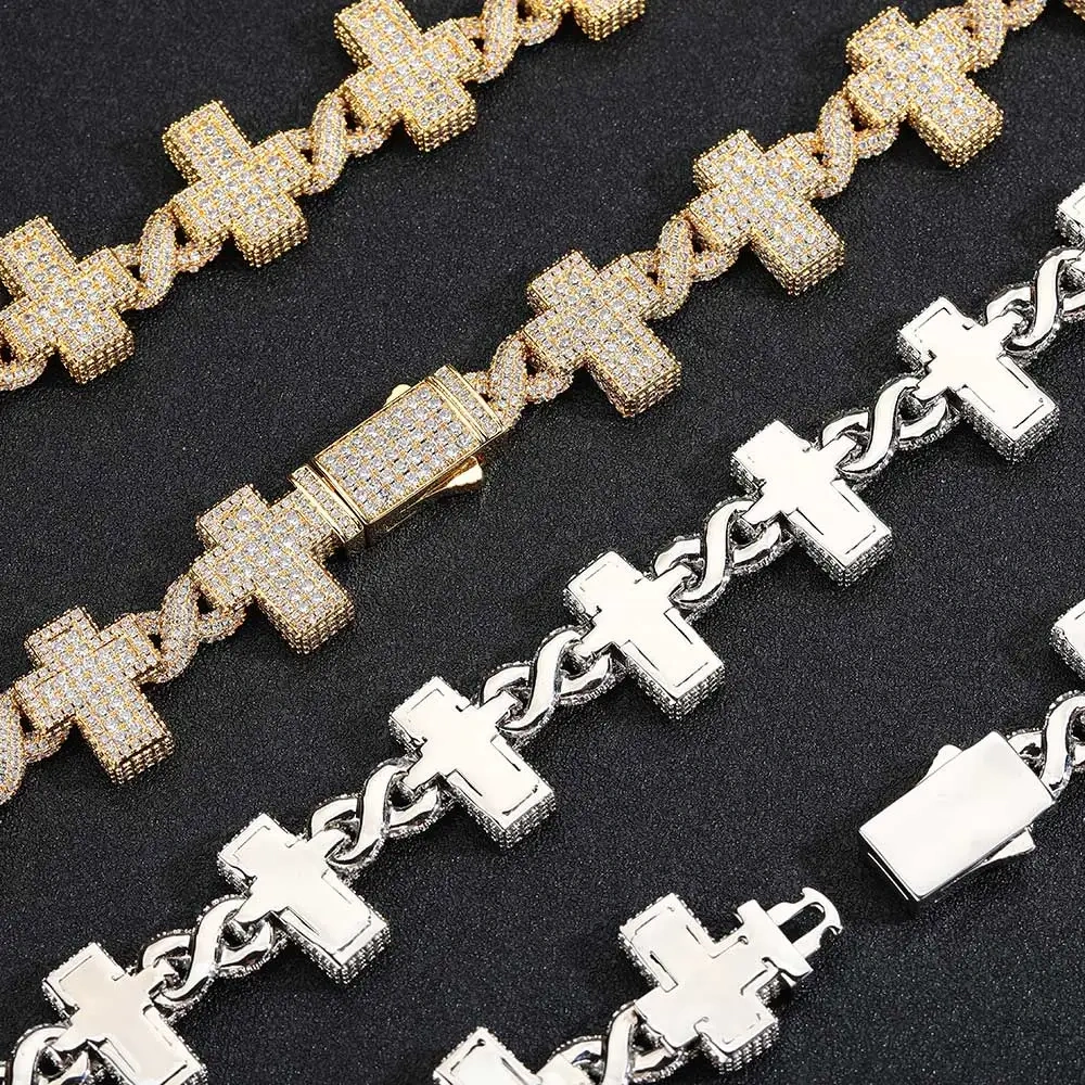 Hip Hop Infinite Cross Shape Necklace Jewelry Iced Out Diamond Religious Cross Clavicle 18k Gold Plated Chain Men Women