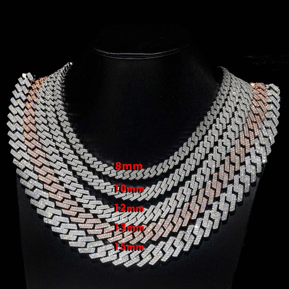 Hip Hop 925 Sterling Silver Cuban Link Necklace 10/12/14/15/20mm Iced Out Diamond Cuban Link Choker Chain Gift For Men Not Fade