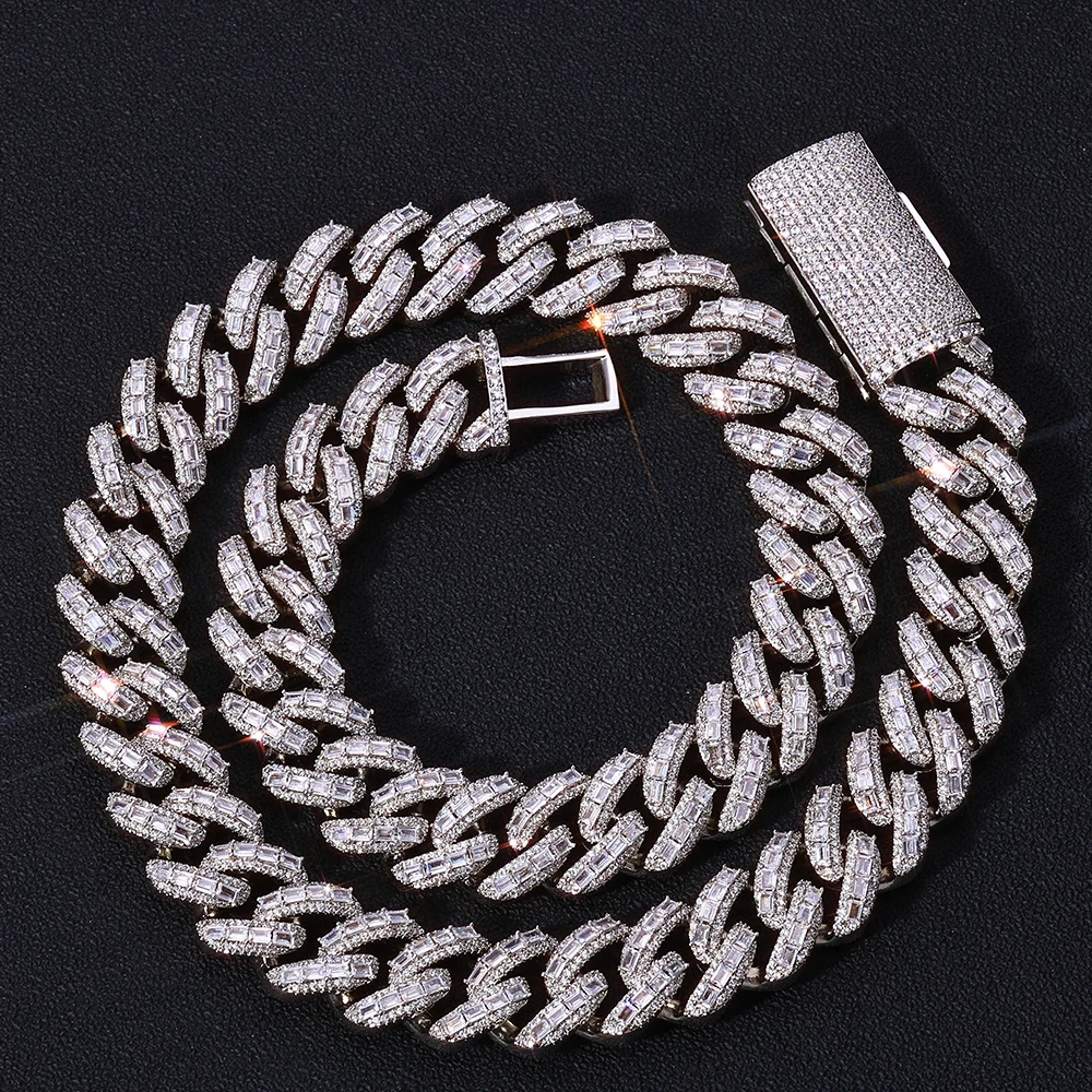 ESKEEM Hip Hop Jewelry 18mm Brass AAAAA CZ Diamond Necklace Luxury 3Row Iced Out Heavy Cuban Link Chain for Men