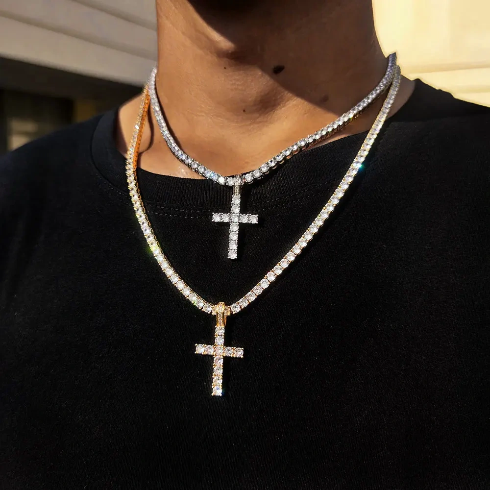 Hip Hop Jewelry Jesus Zircon For Men Women Iced Out Big Cubic Zirconia Cross Pendant Necklace With Tennis Chain