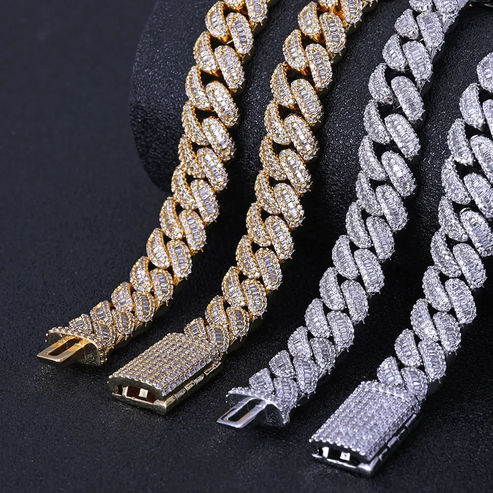 ESKEEN Hip Hop 12mm T Square Zircon Cuban Link Chain White Gold Iced Out Full Diamond Miami Cuban Chain Fine Jewelry for Women