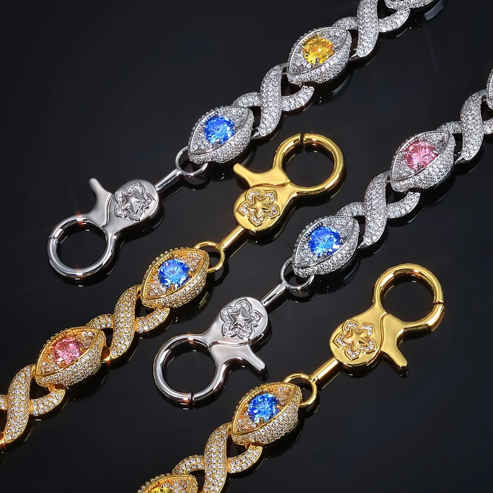 ESKEEM Custom 15mm Colorful Eye Shape Infinite Cuban Link Keychain Hip Hop Jewelry Iced Out Jeans Pocket Belt Chains for Women