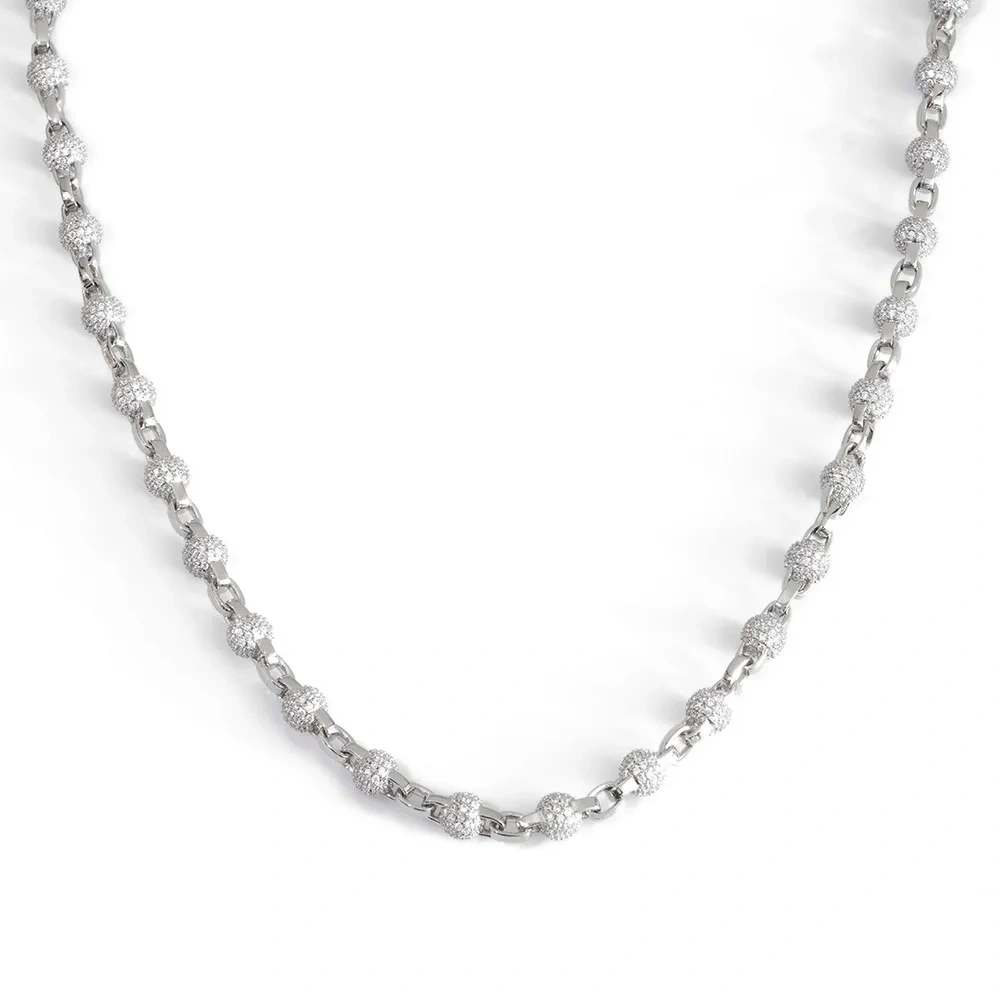 ESKEEM New 6mm Round Bead Necklace Full Pave Iced Out Cubic Zirconia Cuban Link Chain for Men Women Hip Hop Jewelry