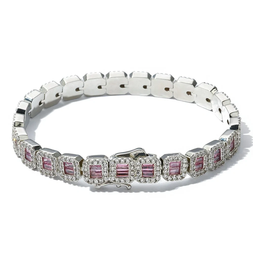 Hip Hop 8mm Square Diamond Brass Baguette Tennis Bracelet 18K Gold Plated Iced Out CZ Tennis Chain Jewelry For Men
