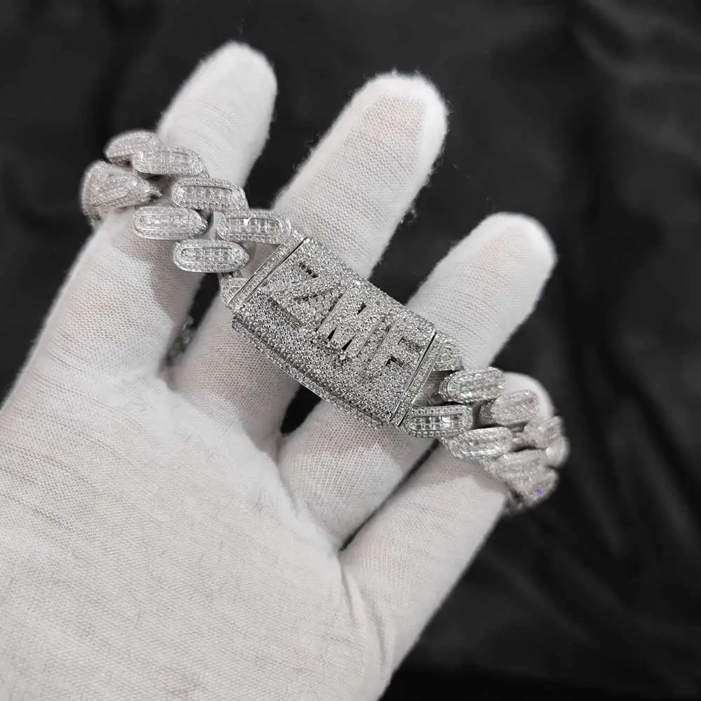 18mm Bling Rectangle/Round Diamond Cuban Link Chain Hiphop Custom Name Cuban Chain Necklace For Men Rapper Jewelry