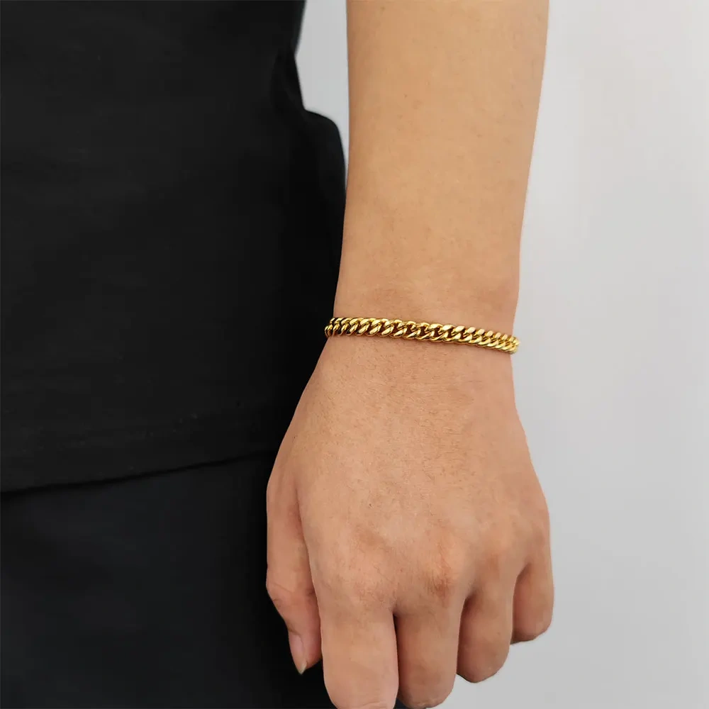 Hip Hop Jewelry Miami 6mm 8mm Fine Polishing Stainless Steel Cuban Link Bracelet For Women