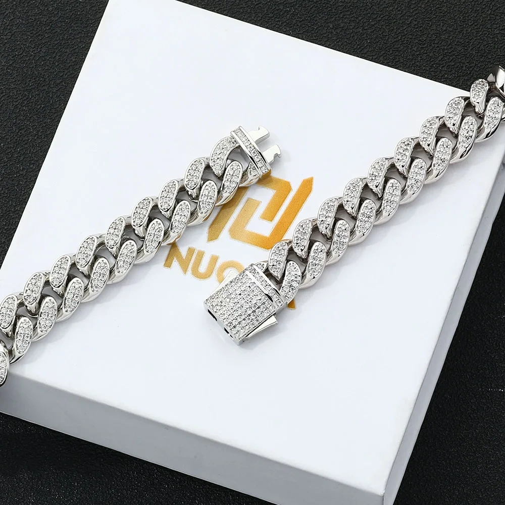 ESKEEM 12mm Iced Cuban Link Chain Bling Brass CZ For Men Women 2 Rows Choker Necklace Plating White Gold Plated Hip Hop Jewelry