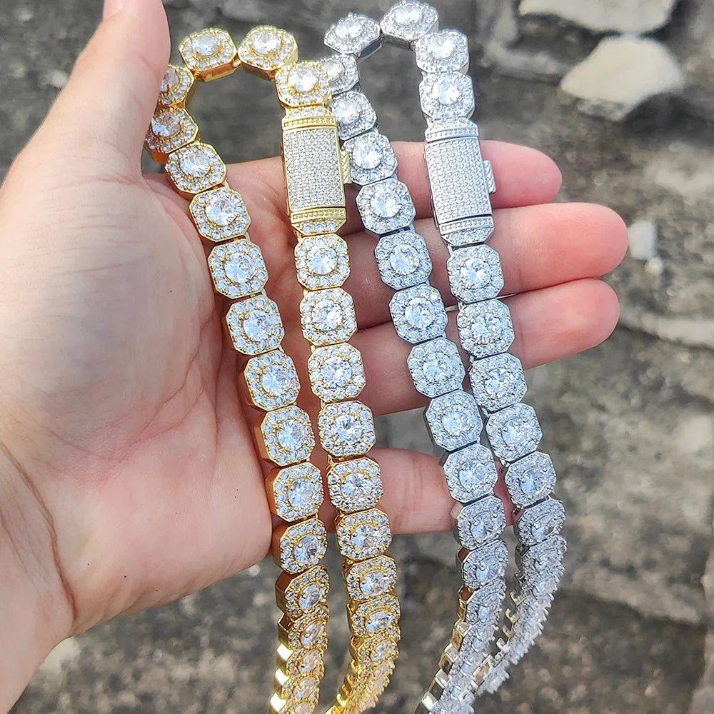 Hip Hop Jewelry 10mm 12mm Cluster Tennis Chain Necklace Fashion Women Bling Ice Zircon Tennis Chain Choker Necklace Party Gift ﻿
