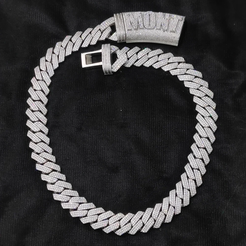 S925 Sterling Silver Vvs Moissanite Cuban Necklace Luxury Customized Iced Out Letter Clasp 20mm Width Mens link Chain