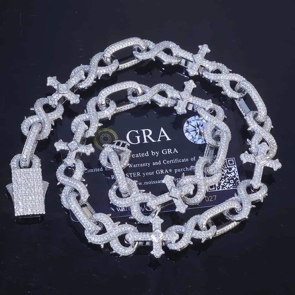 Wholesale Fine Jewelry Cross Moissanite Necklace 925 Sterling Silver Vvs Diamond Iced Out Moissanite Chain Men