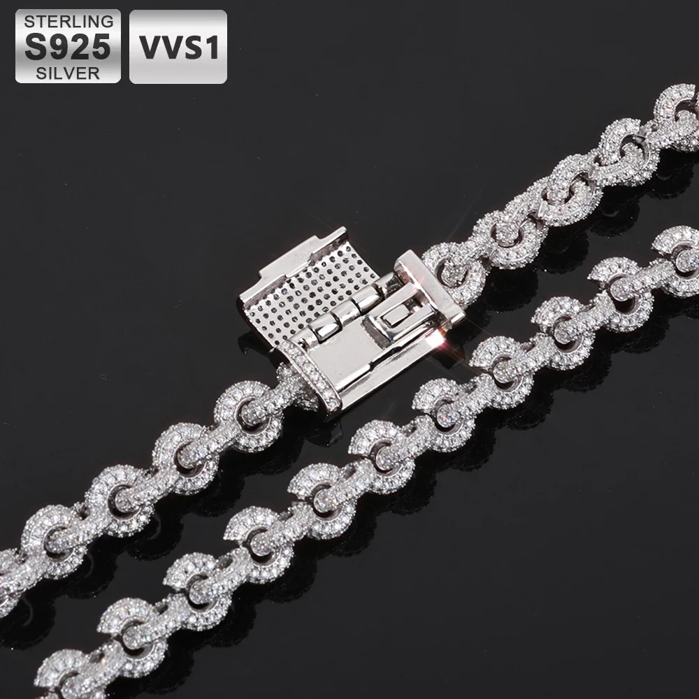 ESEEM Custom Pass Diamond test Moissanite 8mm Infinity Link Chain White Gold Plated 925 Silver Men Jewelry Cuban Necklace