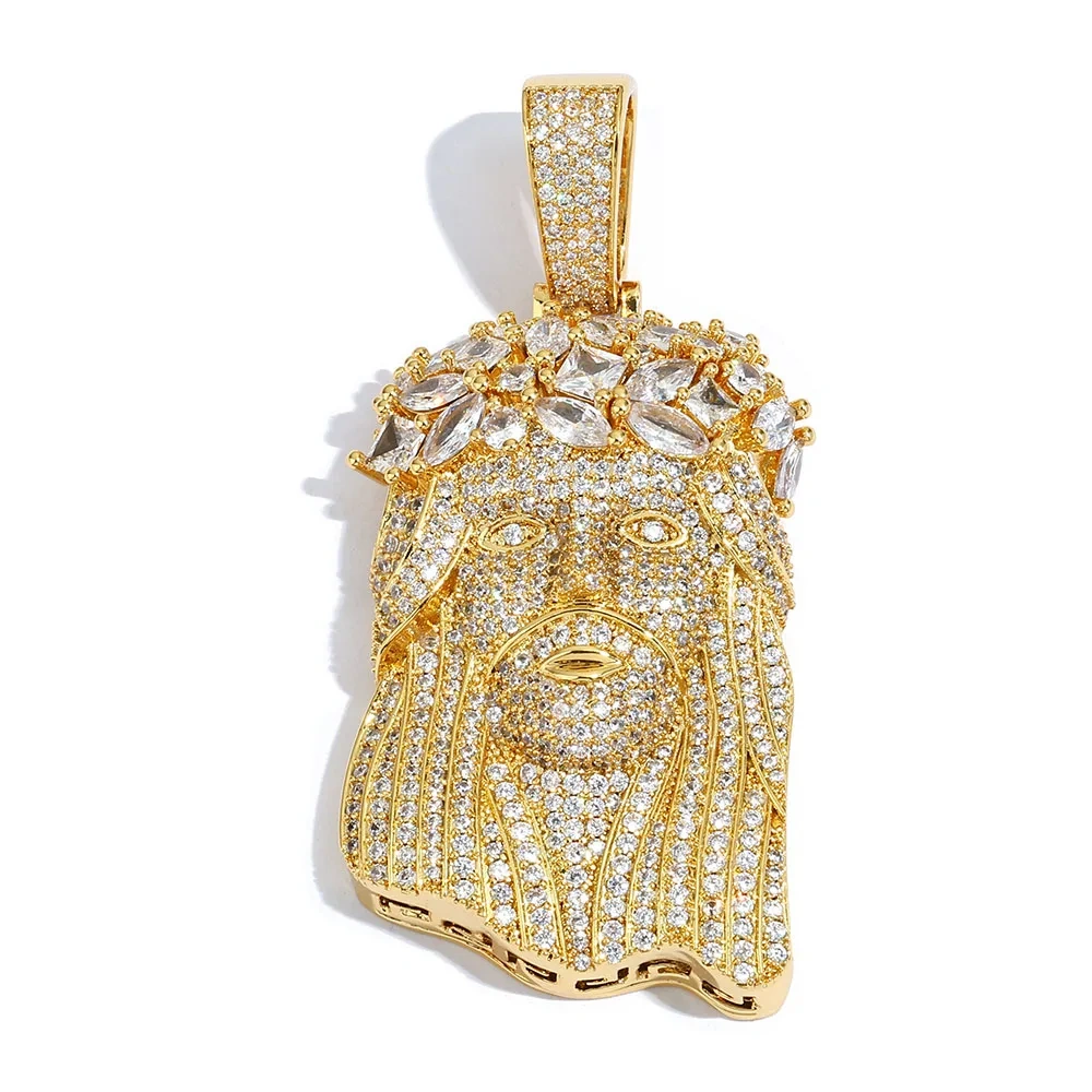 New Christian Jewelries Bling Iced Out 5A CZ Jesus Face Pendant 18k Gold Plated Jesus Head Charm Unisex Hip Hop Necklace