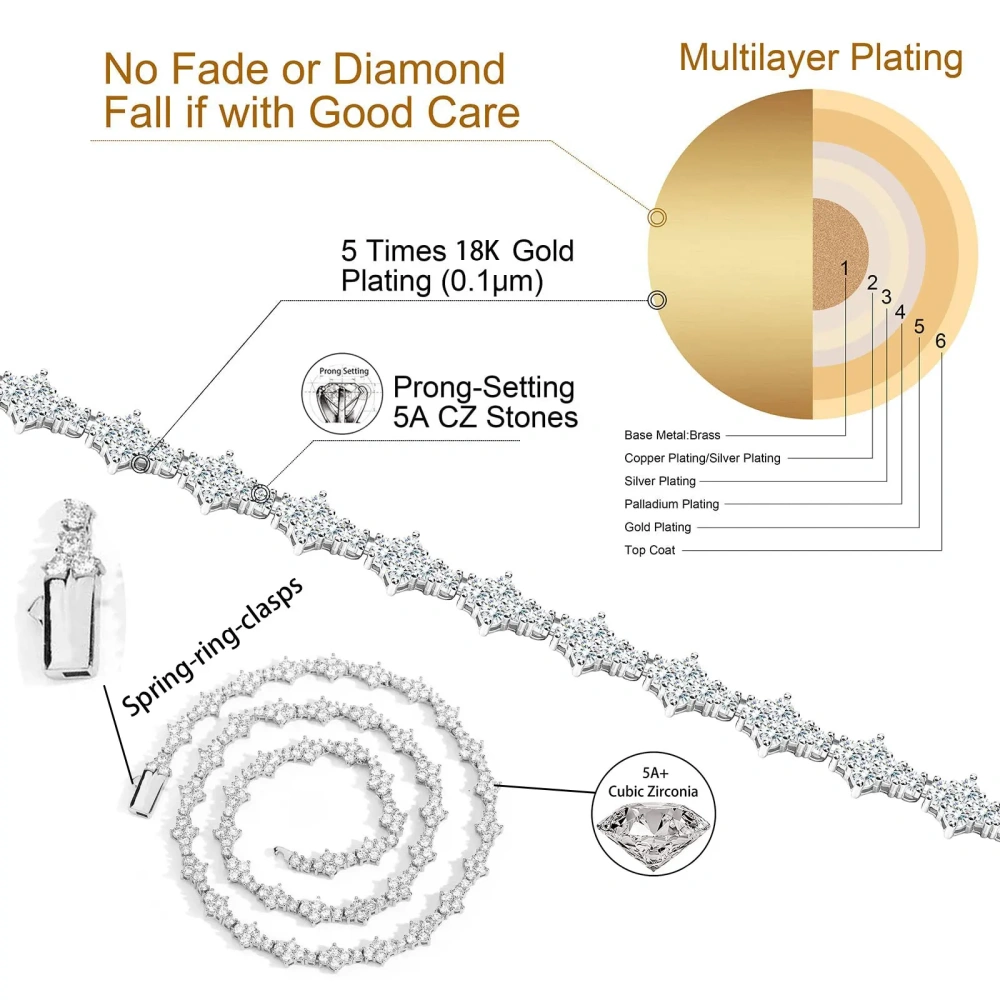 Hip Hop Bling CZ Cubic Zirconia Iced Out Tennis Bracelet 6mm Plum blossom Tennis Chain Bracelet Drop Shipping For Women