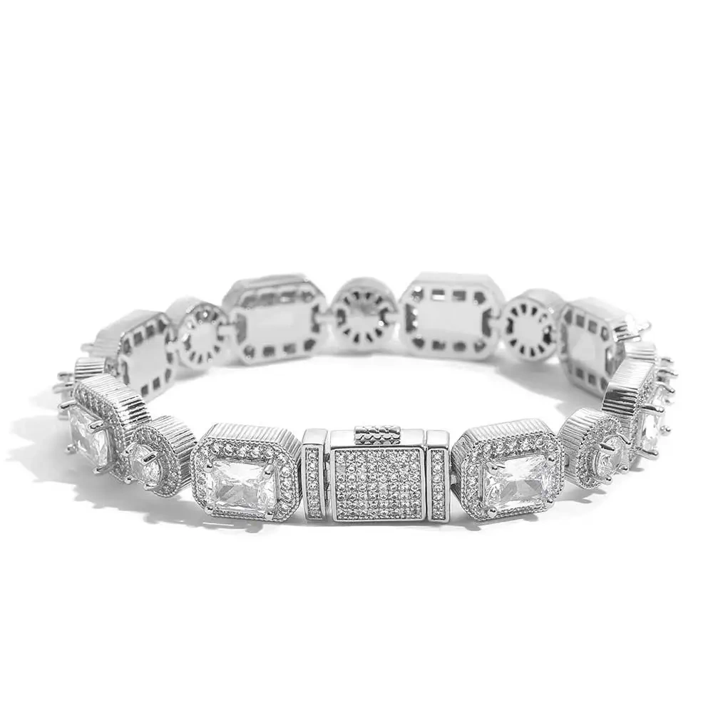 Hip Hop Jewelry Shine 10MM Iced Out Zircon Tennis Bracelet T-Square Round Bling Diamond Women Accessories Clustered Tennis Chain