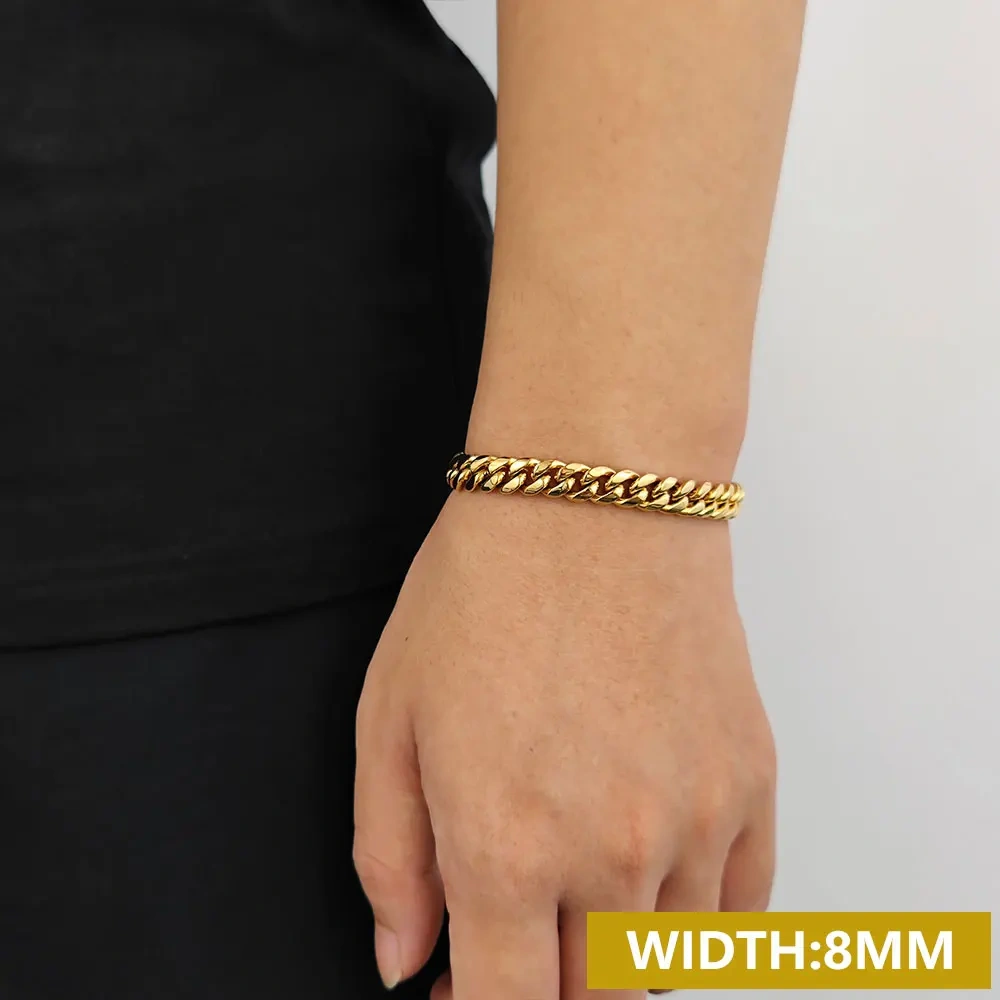 Hip Hop Jewelry Miami 6mm 8mm Fine Polishing Stainless Steel Cuban Link Bracelet For Women