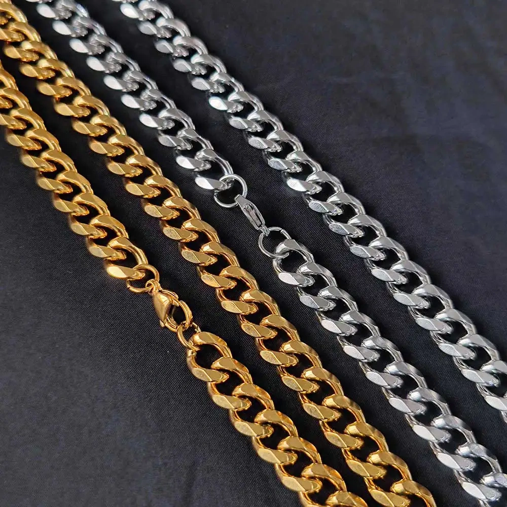 11MM Width Hip Hop Jewelry High Polished Stainless Steel 6 Sides Cut Miami Cuban Link Chain 7-9inch Bracelet for Men Women