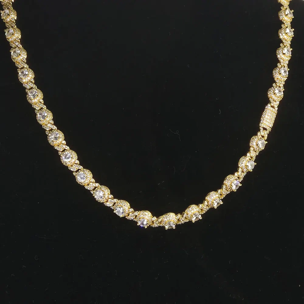 ESKEEM Iced Out Diamond Bead Cuban Chain Necklace Hip Hop Jewelry Full Pave Bling Big Round CZ Cuban for Women Men