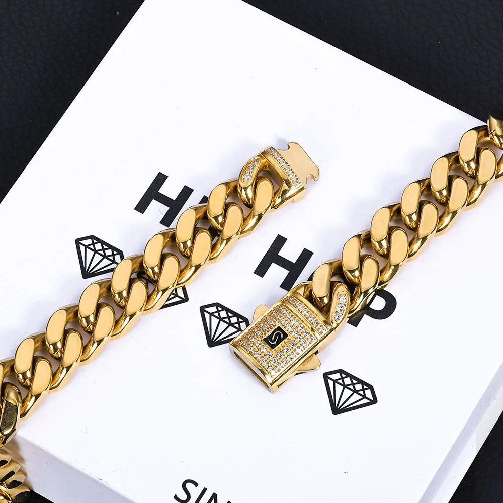 ESKEEM Hip Hop Jewelry 6/9/11/13MM PVD 14k Gold Plating Monaco Necklace Stainless Steel Miami Cuban Link Chains For Women Men