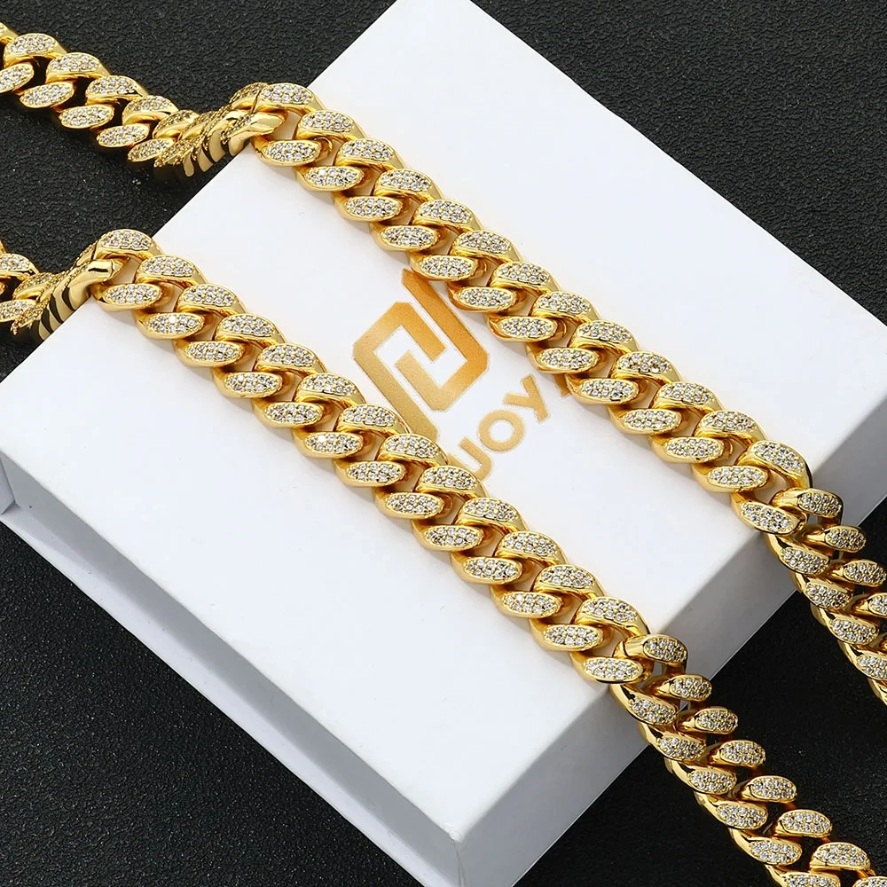 ESKEEM 12mm Iced Cuban Link Chain Bling Brass CZ For Men Women 2 Rows Choker Necklace Plating White Gold Plated Hip Hop Jewelry