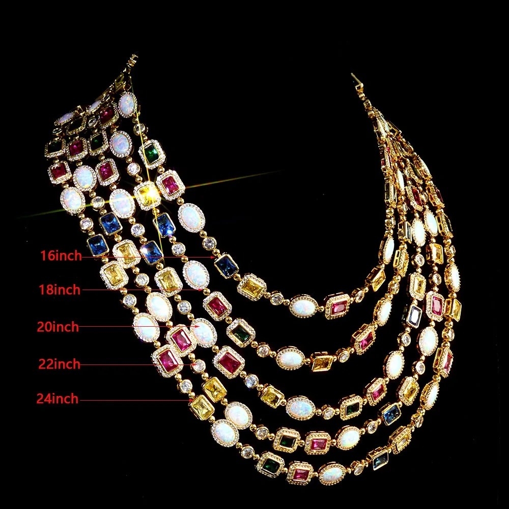 Multi Color Gemstone Beaded Necklace Rainbow Motley Tennis Choker Women Jewelry Iced Zirconia Opal Colorful Gem Stone Men Chain