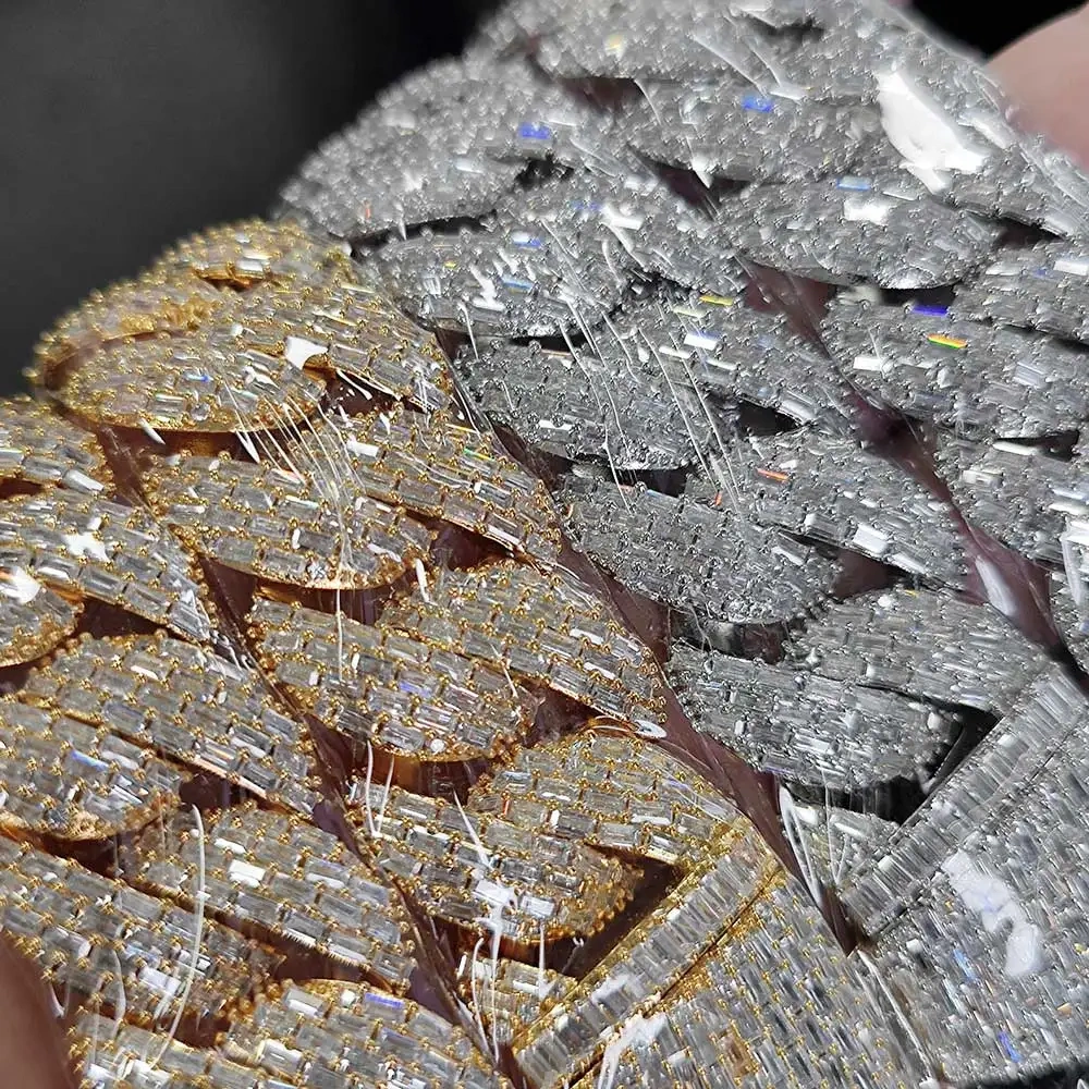 Hip Hop Jewelry 24mm 4 Rows Rectangle CZ Cuban Link Chain 18k Gold Plated Miami Iced Out Cuban Link Necklace For Men Gift