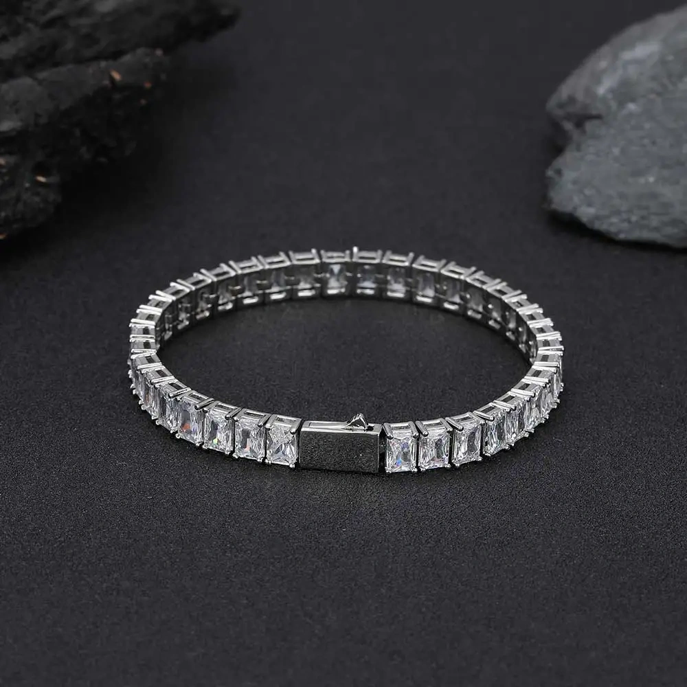 Hip Hop 6mm Iced Out Tennis Chain Necklace New Brass CZ Bling Rectangular Zircon Tennis Necklace Men Women's Drop Shipping