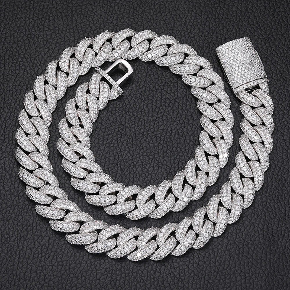 Hip Hop Jewelry for Men 15mm Iced out Diamond Cuban Chain Necklace White Gold Plated Miami Cuban Link Chain