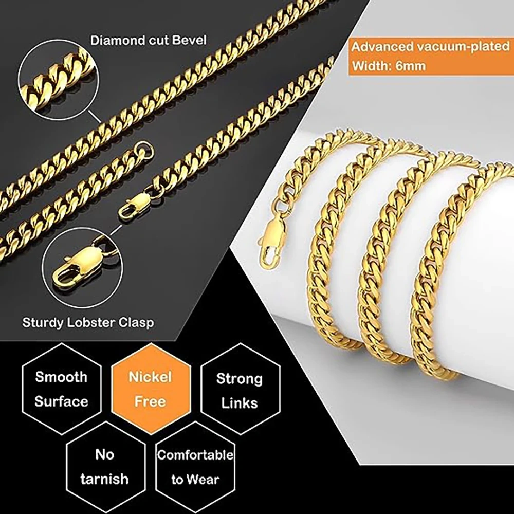 2024 Hot Selling Simple 4/6/10Mm Width Round Cut Miami Men's Cuban Chain Necklace Women's Hip-Hop Cool Style stainless Steel