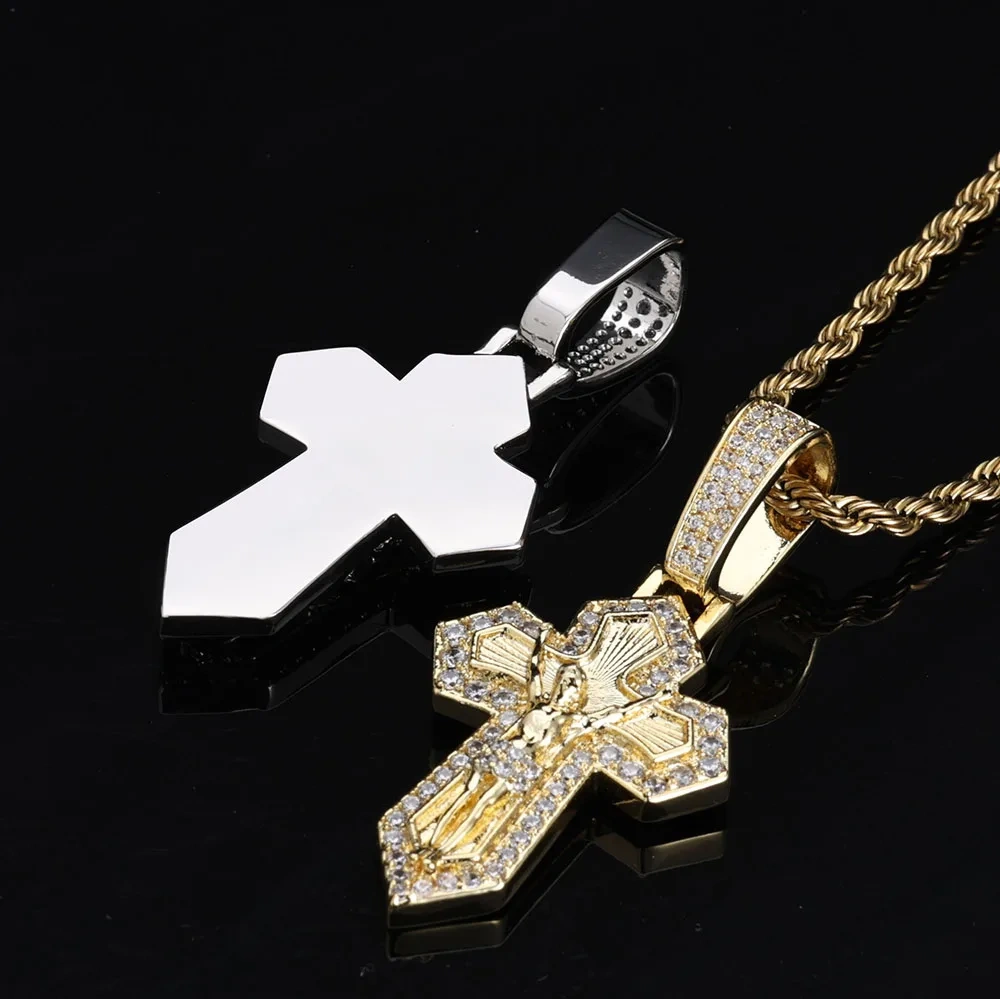 New Arrival Fashion Cross Jesus Christian Charms Pendant Iced Out 5A ZC Cross Pendant Necklace  Hot Selling Jewelry Gift