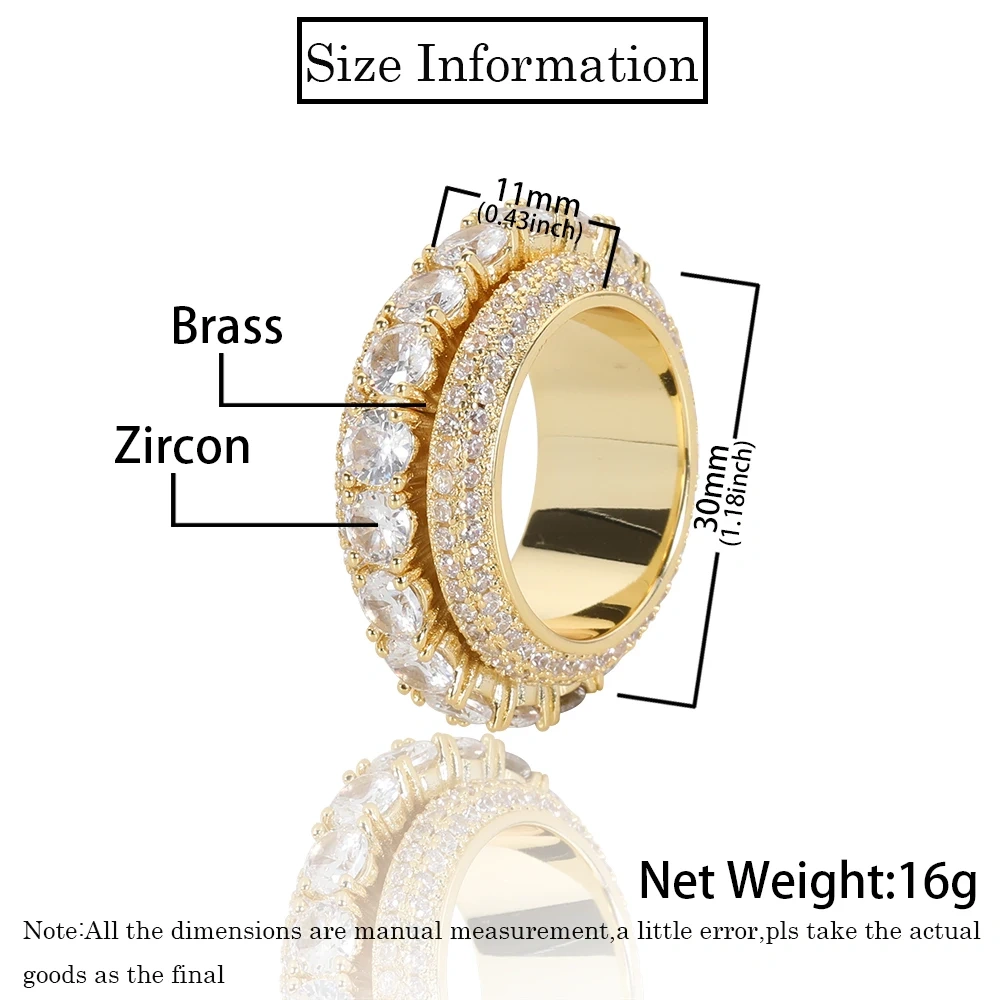 ESKEEM Hip Hop Rapper Iced Out Rotating Ring Men Cz Brass 5 Time Plated Rotating Cuban Rings for Men Jewelry