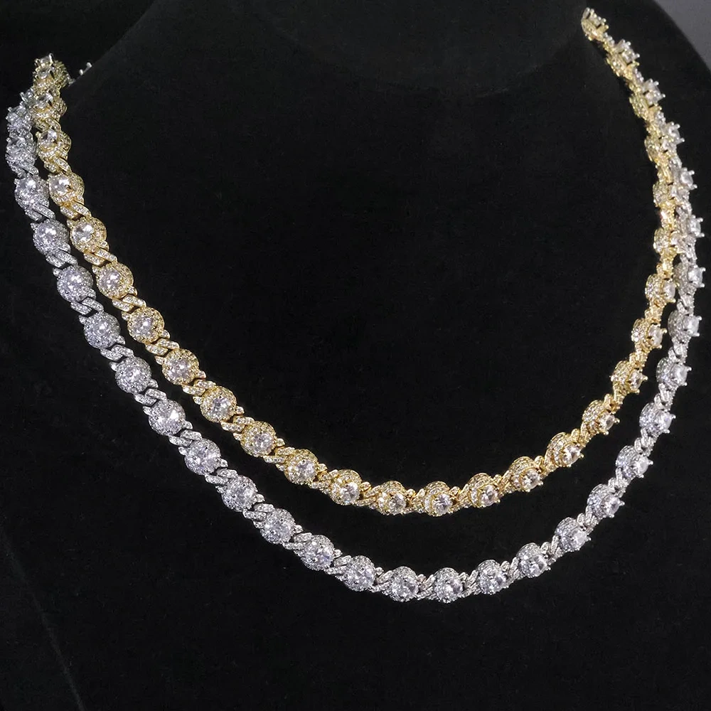 ESKEEM 7.5mm Full Iced Out Black Diamond Chain Necklace Hip Hop Jewelry Black Plating with Black CZ Women Choker Gift