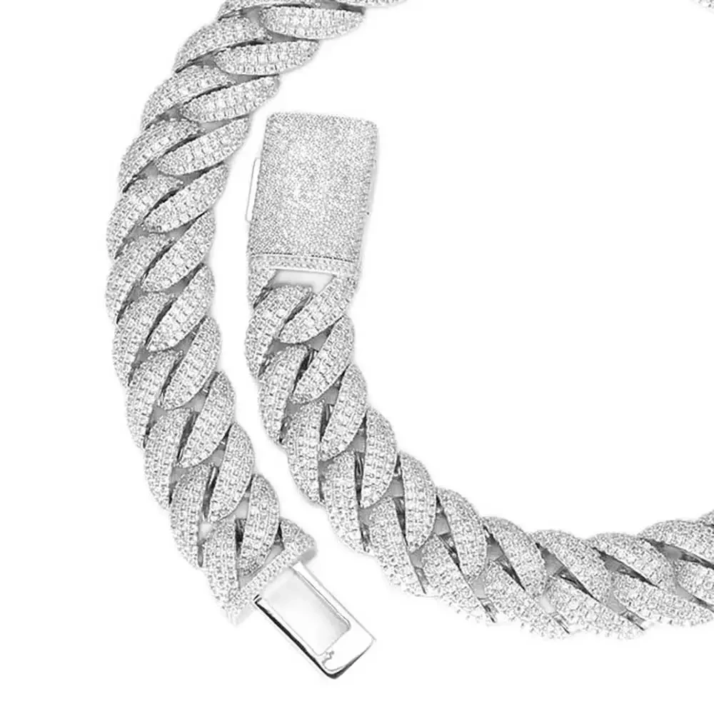 Luxury Hip Hop Rose Gold Iced Out CZ Diamond Necklace Big Size 22MM 3 Rows Custom Cuban Link Chain Necklace Jewelry