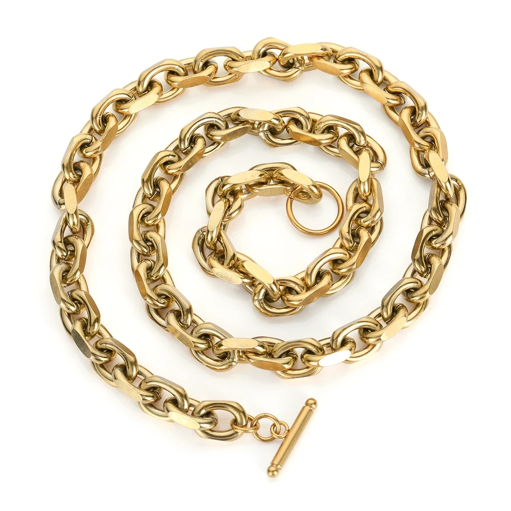 ESKEEM Fashion 9mm Stainless Steel One word buckle Necklace For Men Cuban Link Chain Hip Hop Jewelry Party Gift Drop Shipping