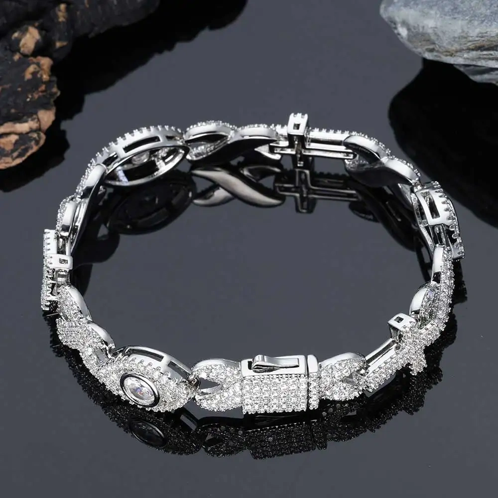 Fine Jewelry Devil Eye Jewelry 8mm Hip Hop Rock Infinite Cross Cuban Link Chain Bracelet Iced Out CZ Bling Women Bracelets